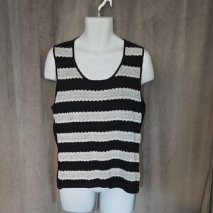 Tahari Size 18 Black and Cream Lace Striped Tank Top